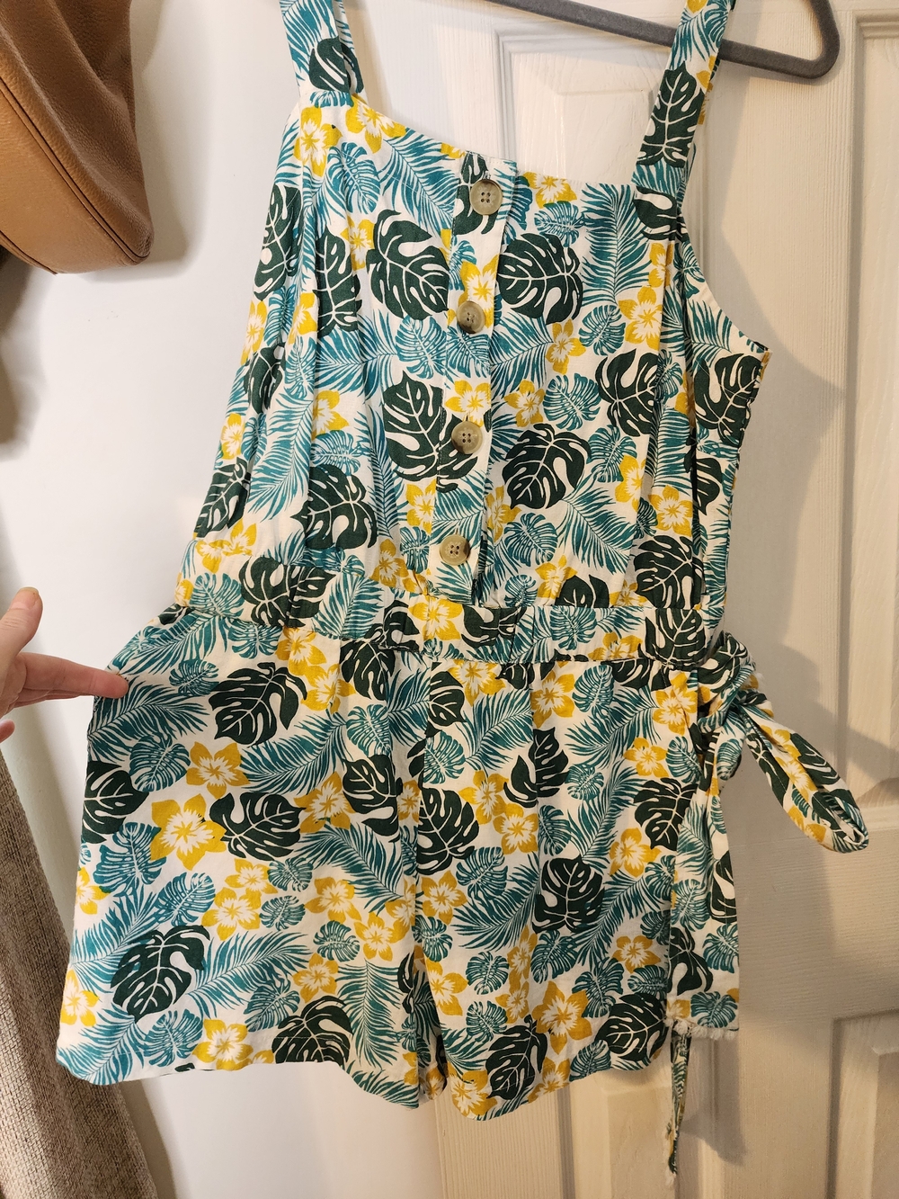 LOFT Tropical Leaf & Floral Mini Romper in Green & Yellow